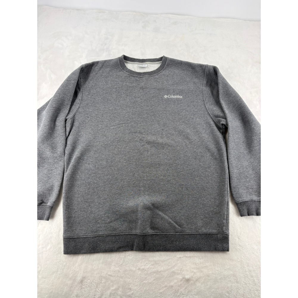Columbia Sweatshirt Mens L Crewneck Gray Fleece Lined Logo‎ Pullover
